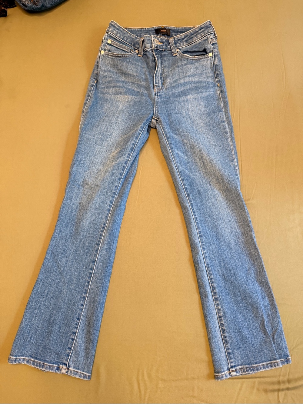 Quince Stretch Light Blue High Rise Medium Wash Flare Jeans